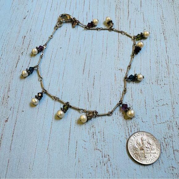 Lori Rae Silvertone Faux Pearl Dangle Anklet 9.25 In - Picture 1 of 2